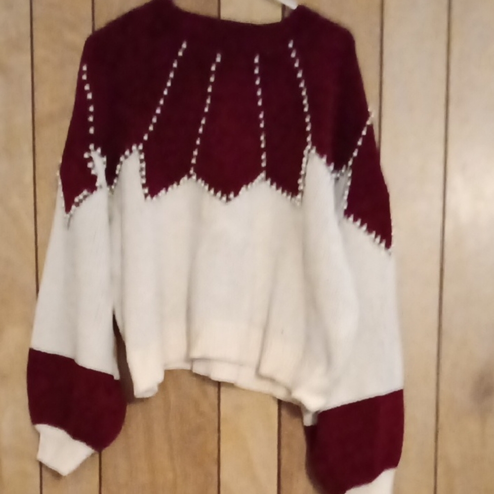Stylish Maroon and White Women's Sweater